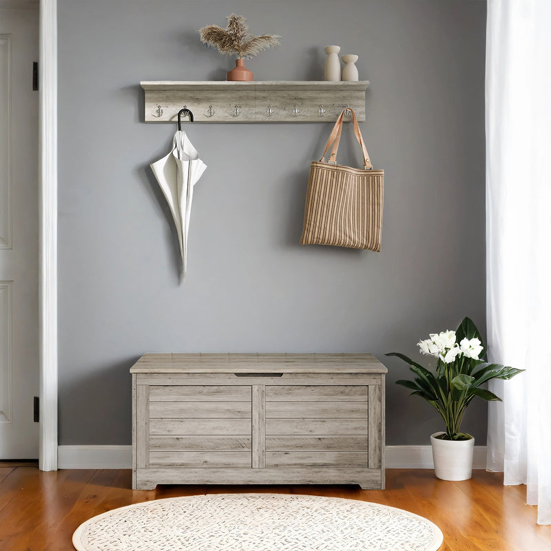 Farmhouse Style Storage Bench and Chest with Safety Hinges for Hallway or Bedroom by Vasagle