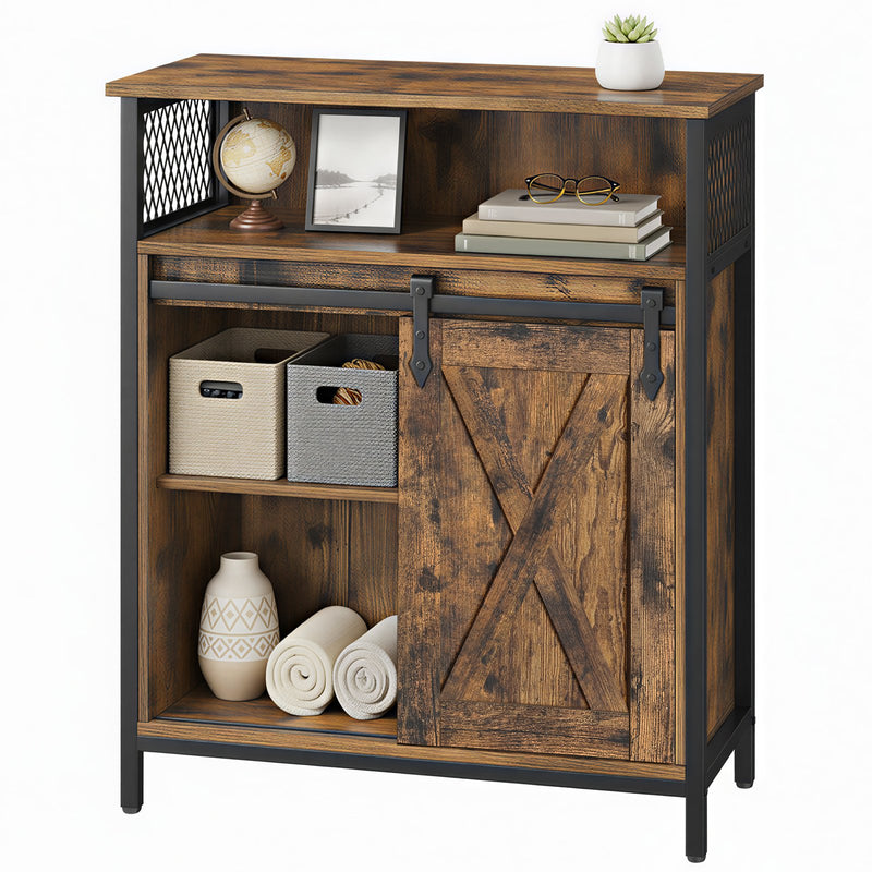 Living Room Sideboard - Farmhouse Style With Sliding Barn Door - 70x30x80cm VASAGLE