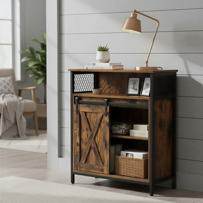 Living Room Sideboard - Farmhouse Style With Sliding Barn Door - 70x30x80cm VASAGLE