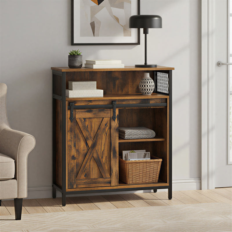 Living Room Sideboard - Farmhouse Style With Sliding Barn Door - 70x30x80cm VASAGLE