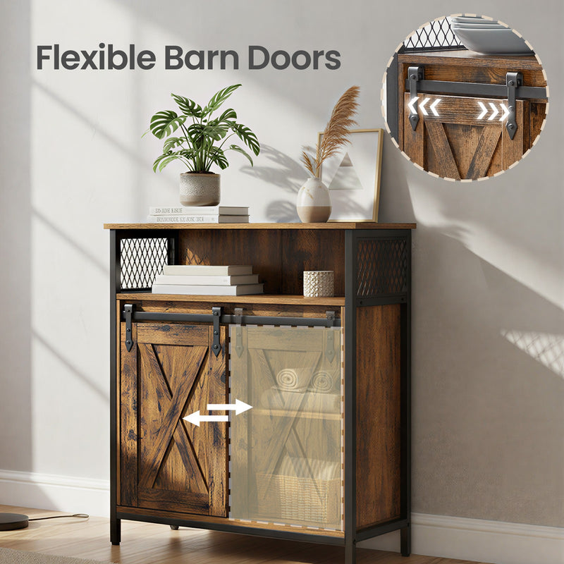 Living Room Sideboard - Farmhouse Style With Sliding Barn Door - 70x30x80cm VASAGLE