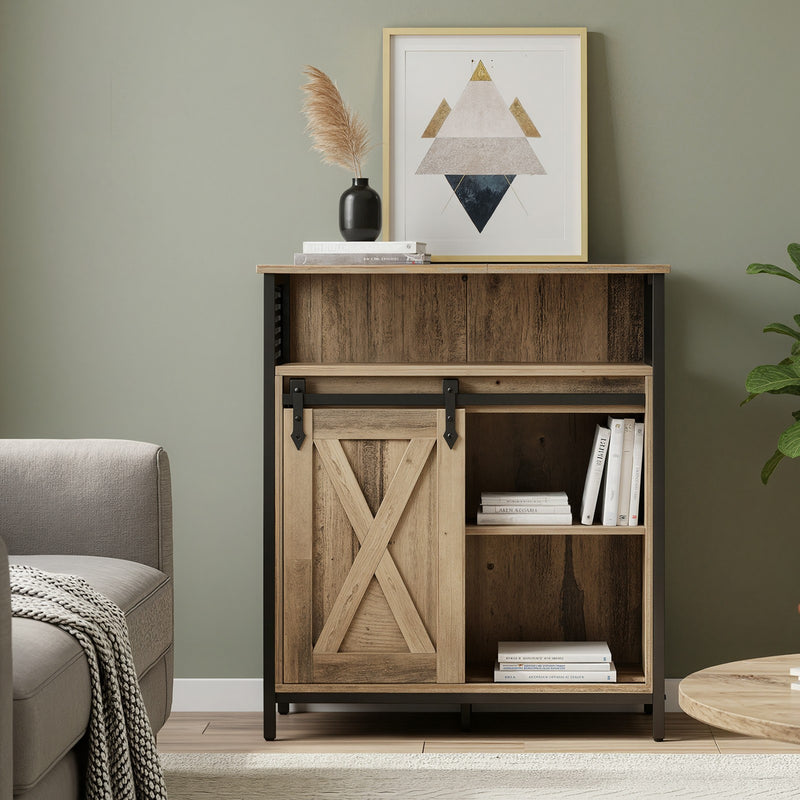 Kitchen Sideboard Cabinet - Rustic Style With Sliding Barn Door - 70x30x80cm