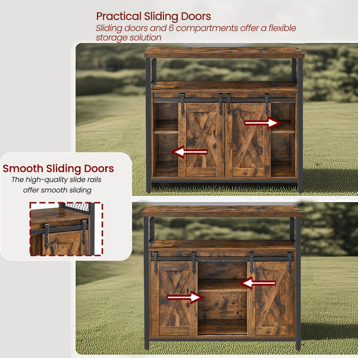 Buffet Sideboard Cabinet with Sliding Barn Doors and Adjustable Storage Shelves by Vasagle