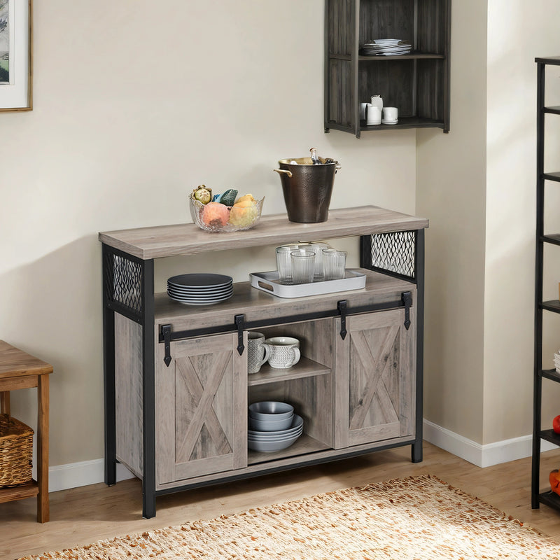 Buffet Sideboard Cabinet with Sliding Barn Doors and Adjustable Shelves by Vasagle