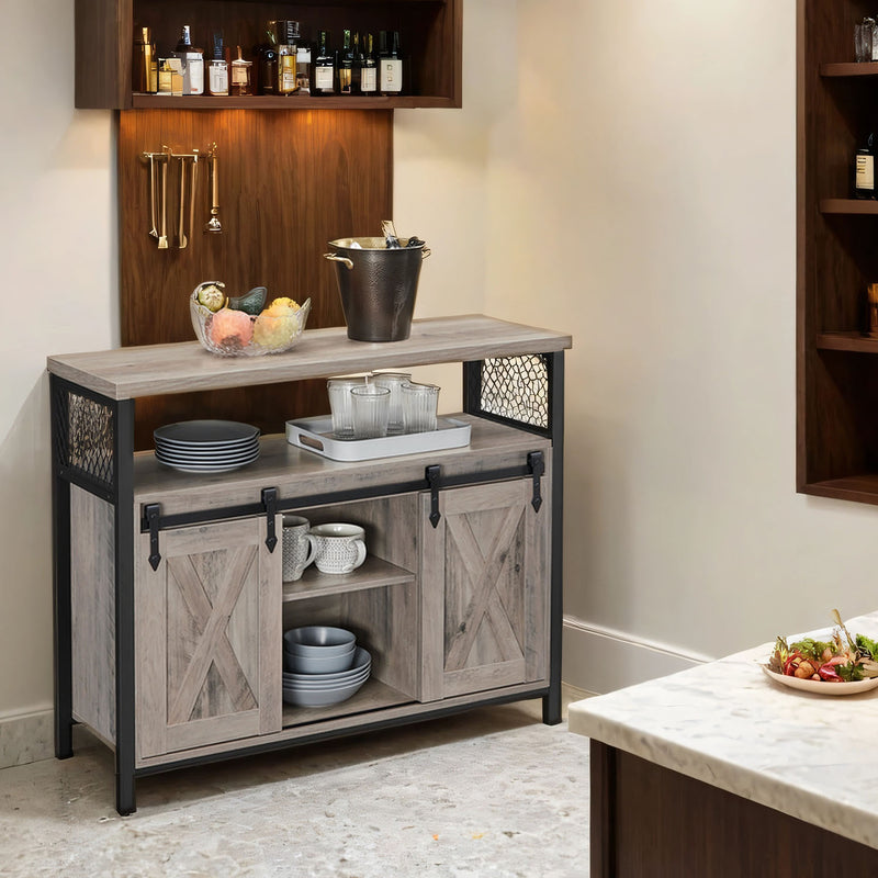 Buffet Sideboard Cabinet with Sliding Barn Doors and Adjustable Shelves by Vasagle