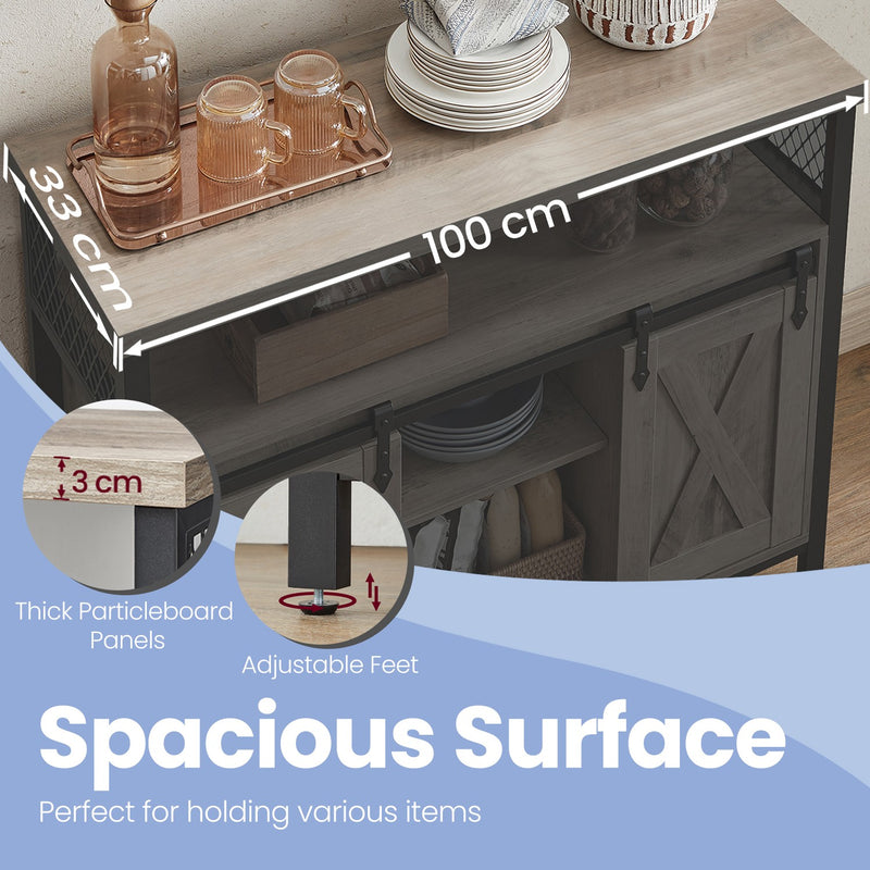 Buffet Sideboard Cabinet with Sliding Barn Doors and Adjustable Shelves by Vasagle