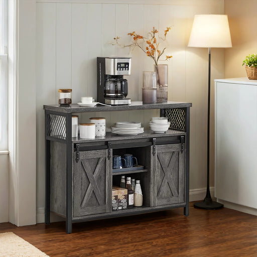 Buffet Sideboard Cabinet with Sliding Barn Doors and Adjustable Shelves by Vasagle