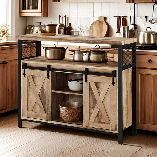 Sideboard Buffet Cabinet with Sliding Barn Doors and Adjustable Storage Shelves by Vasagle