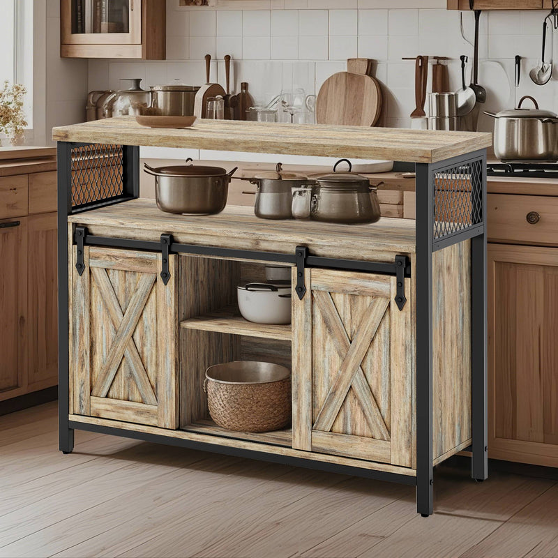 Buffet Sideboard Cabinet with Sliding Barn Doors and Adjustable Shelves by Vasagle