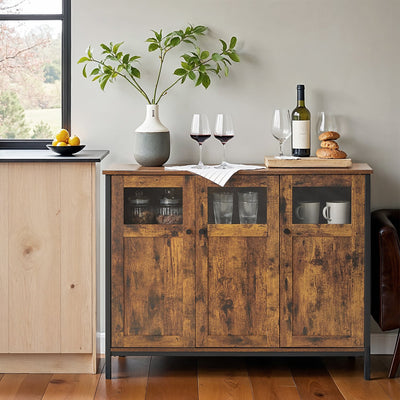 Sideboard Cabinet For Dining Room - Glass Doors and Adjustable Shelves - Industrial Style VASAGLE