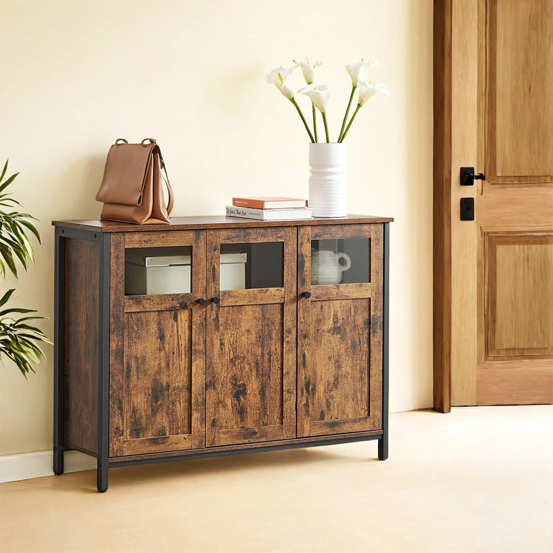 Sideboard Cabinet For Dining Room - Glass Doors and Adjustable Shelves - Industrial Style VASAGLE