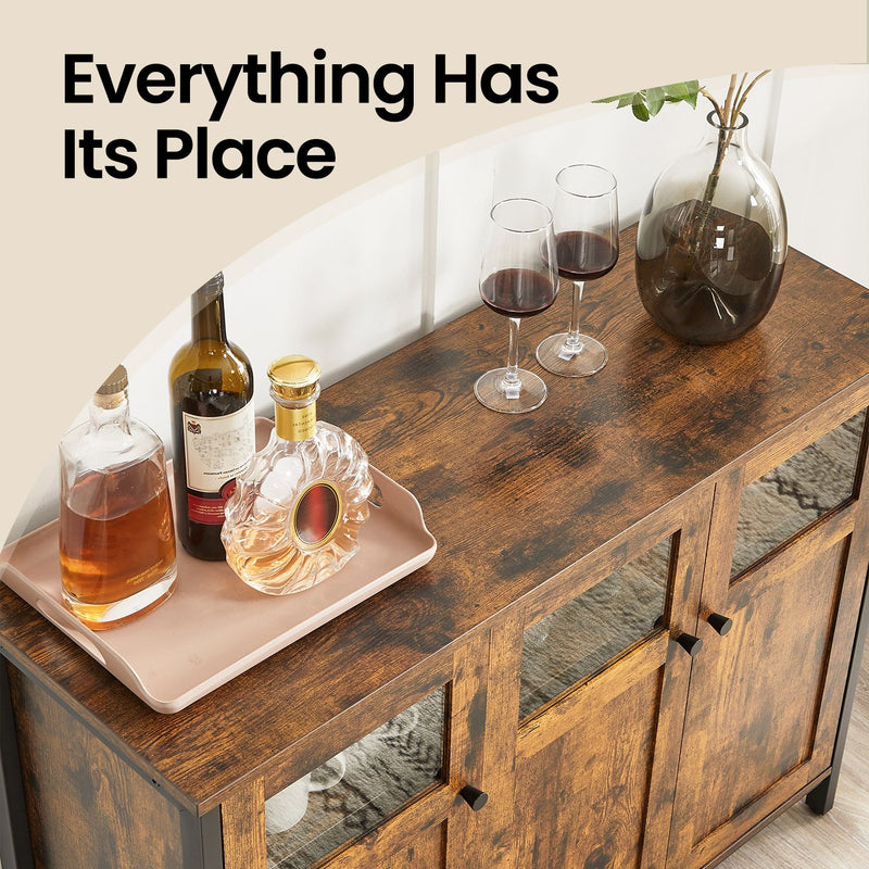 Sideboard Cabinet For Dining Room - Glass Doors and Adjustable Shelves - Industrial Style VASAGLE