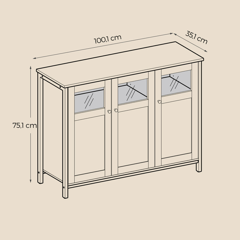 Sideboard Cabinet For Dining Room - Glass Doors and Adjustable Shelves - Industrial Style VASAGLE