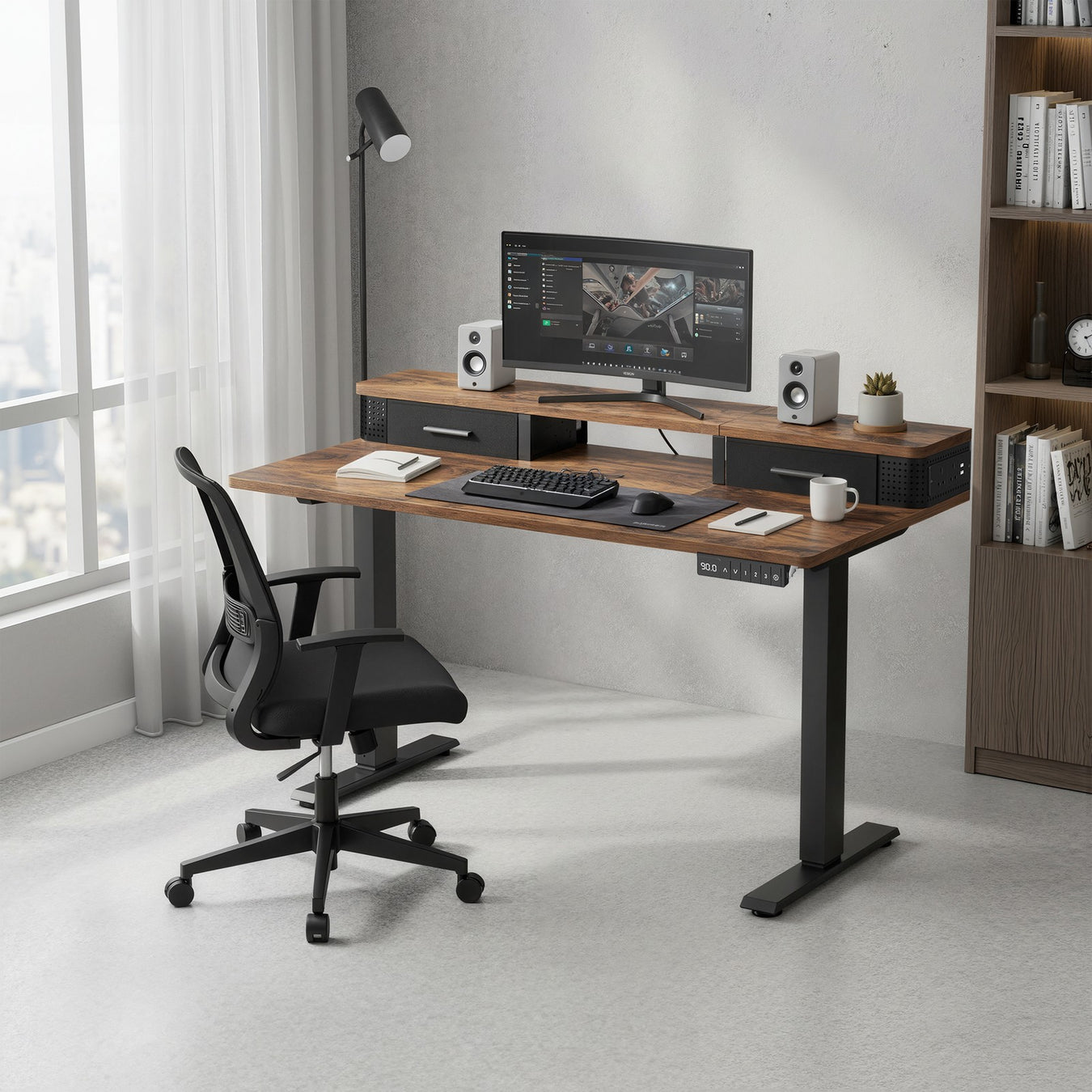 Electric Height Adjustable Standing Office Desk with Power Outlet 120x60 cm by Vasagle