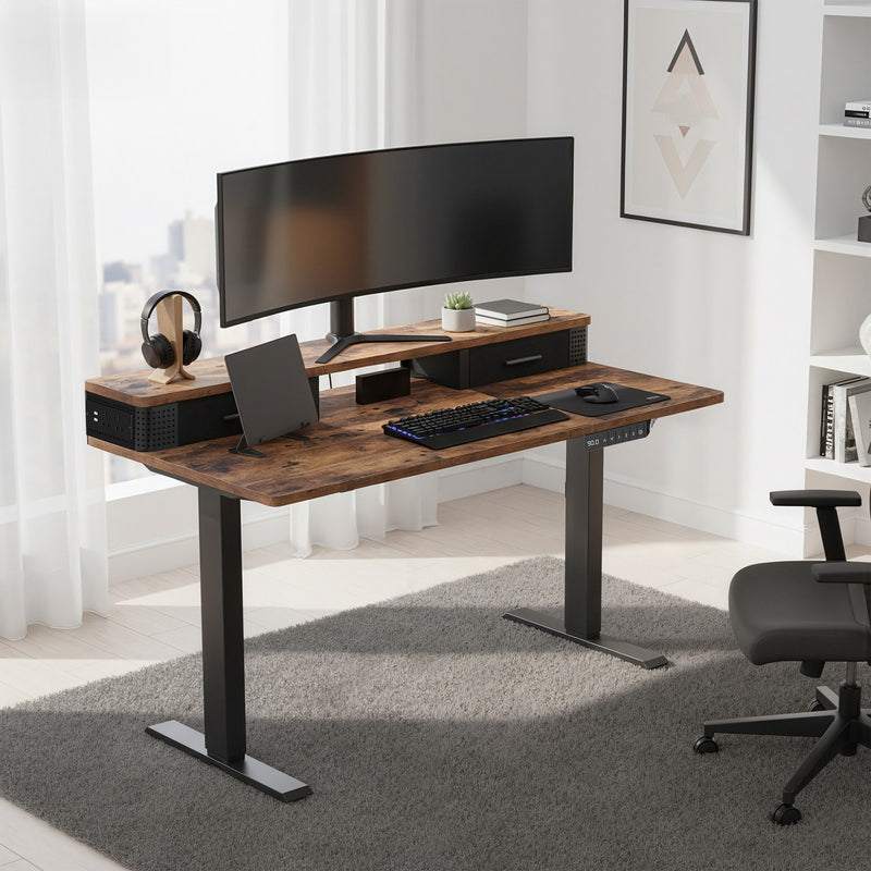 Electric Height Adjustable Standing Office Desk with Power Outlet 120x60 cm by Vasagle