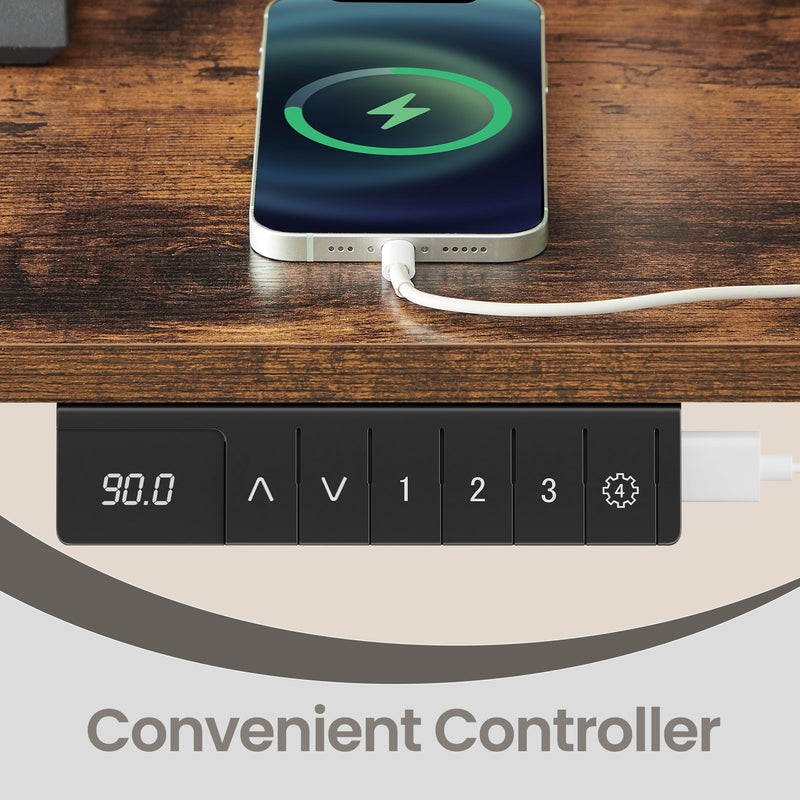 Electric Height Adjustable Standing Office Desk with Power Outlet 120x60 cm by Vasagle