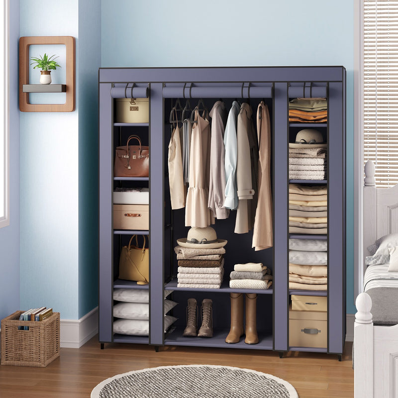 Portable Fabric Wardrobe with Clothes Rail and Dustproof Cover for Bedroom Storage by Songmics