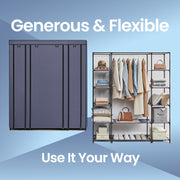 Portable Fabric Wardrobe with Clothes Rail and Dustproof Cover for Bedroom Storage by Songmics