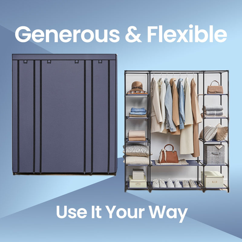 Portable Fabric Wardrobe with Clothes Rail and Dustproof Cover for Bedroom Storage by Songmics