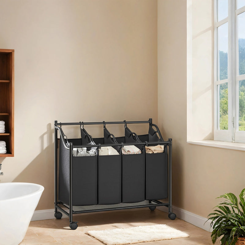Rolling Laundry Basket with 4 Removable Sorting Bags and Wheels for Easy Transport by Songmics