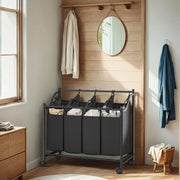Rolling Laundry Basket with 4 Removable Sorting Bags and Wheels for Easy Transport by Songmics