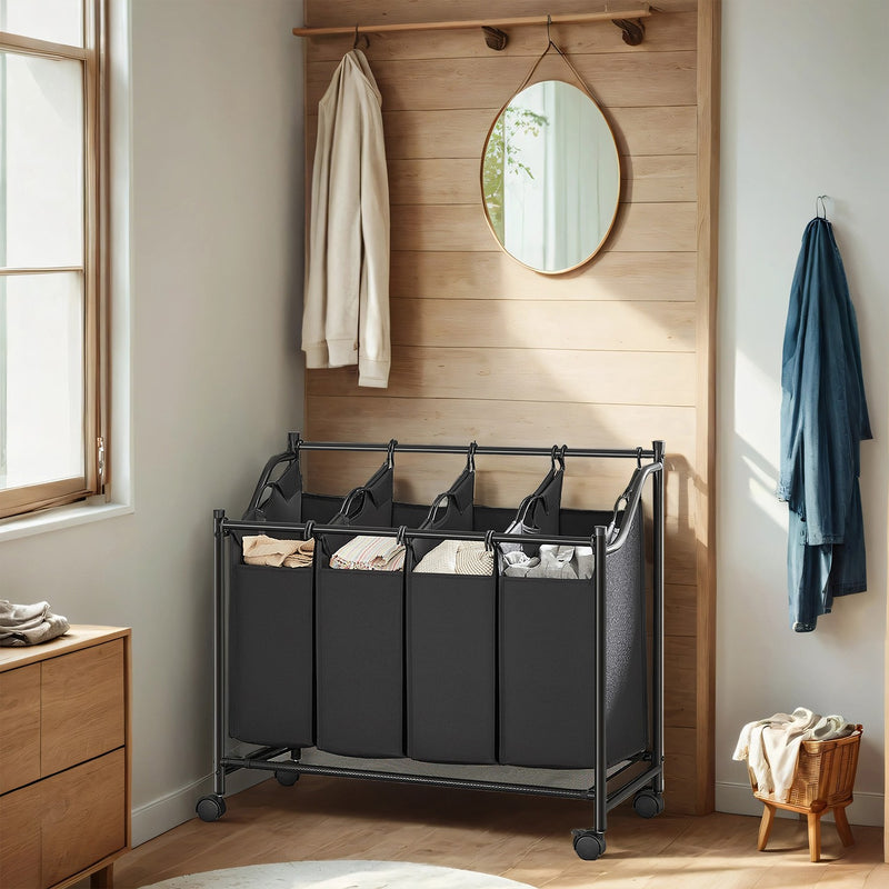 Rolling Laundry Basket with 4 Removable Sorting Bags and Wheels for Easy Transport by Songmics
