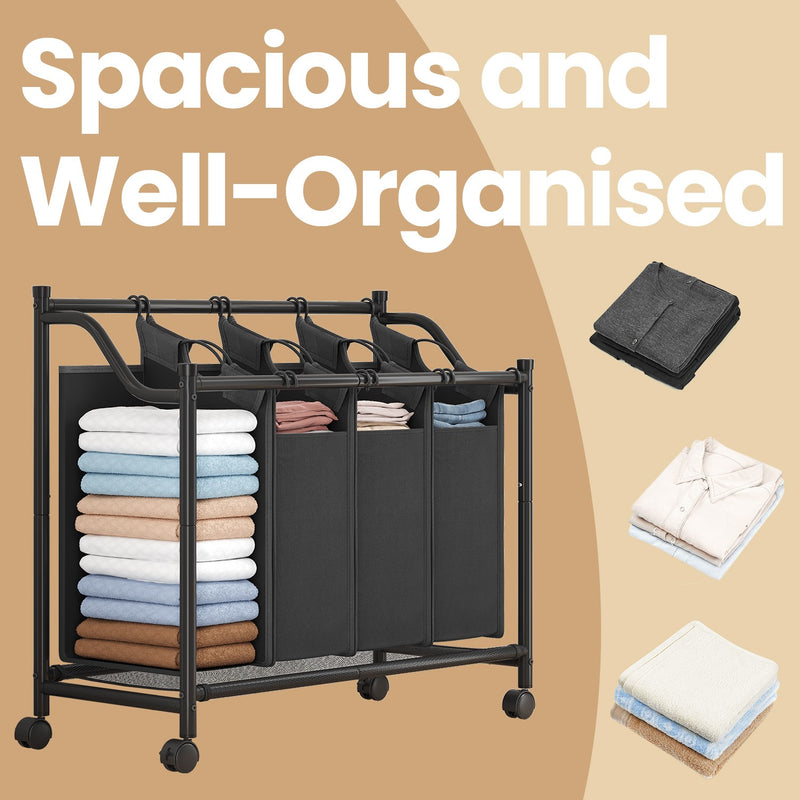 Rolling Laundry Basket with 4 Removable Sorting Bags and Wheels for Easy Transport by Songmics