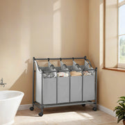 Rolling Laundry Basket with 4 Removable Bags and Wheels for Easy Sorting by Songmics