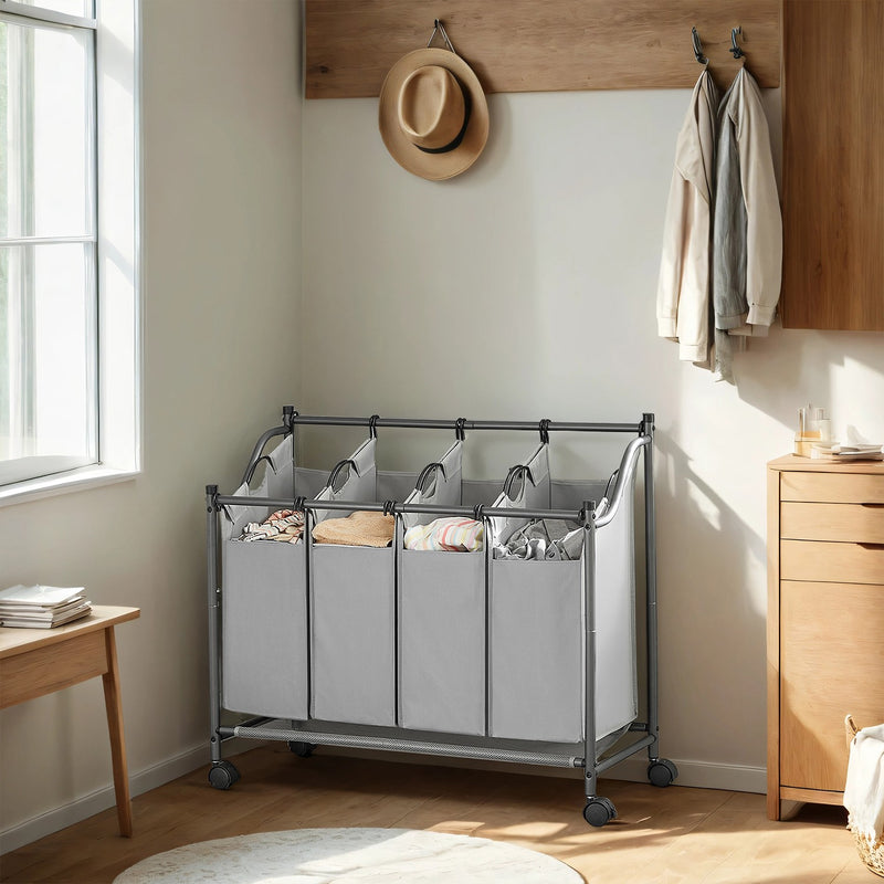 Rolling Laundry Basket with 4 Removable Bags and Wheels for Easy Sorting by Songmics