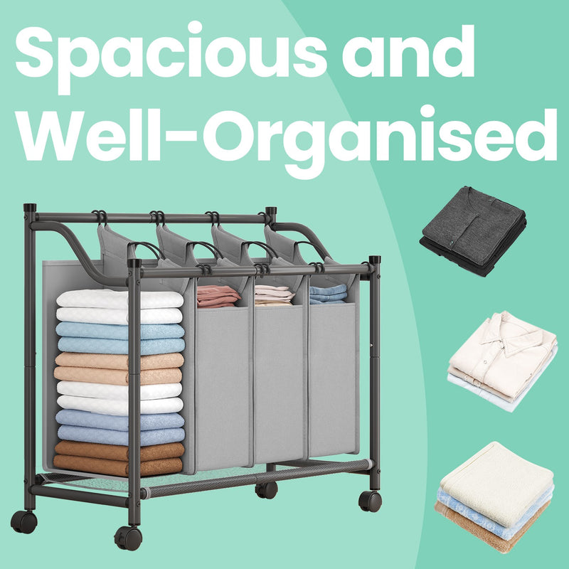 Rolling Laundry Basket with 4 Removable Bags and Wheels for Easy Sorting by Songmics