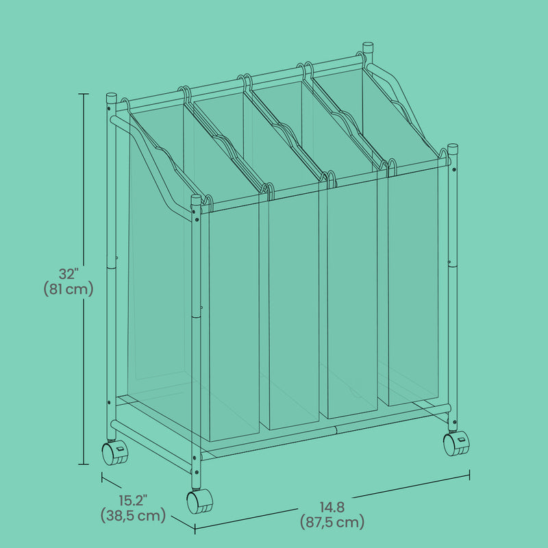 Rolling Laundry Basket with 4 Removable Bags and Wheels for Easy Sorting by Songmics
