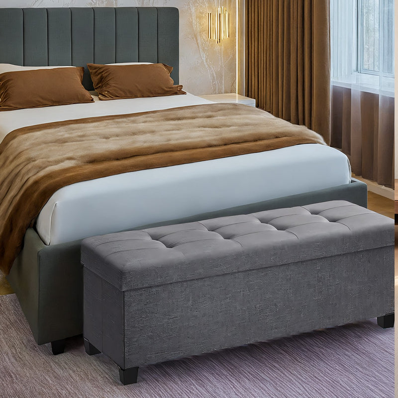 Foldable Storage Ottoman Bench with Plastic Legs and Padded Seat 110 cm by Songmics