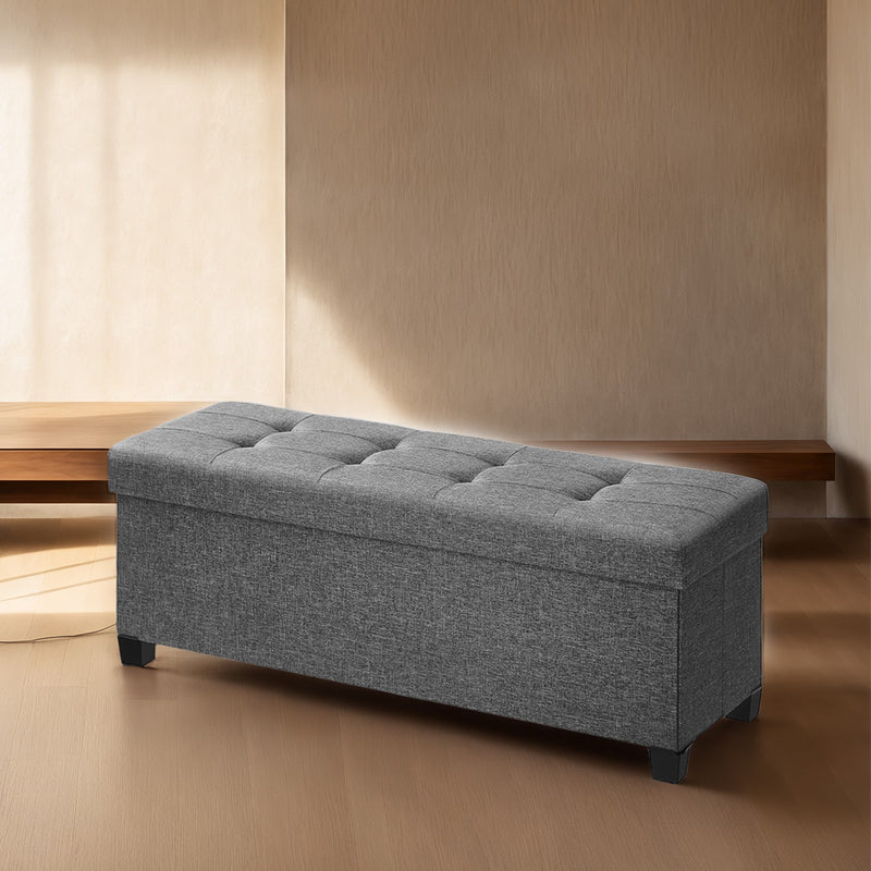 Foldable Storage Ottoman Bench with Plastic Legs and Padded Seat 110 cm by Songmics