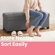 Foldable Storage Ottoman Bench with Plastic Legs and Padded Seat 110 cm by Songmics
