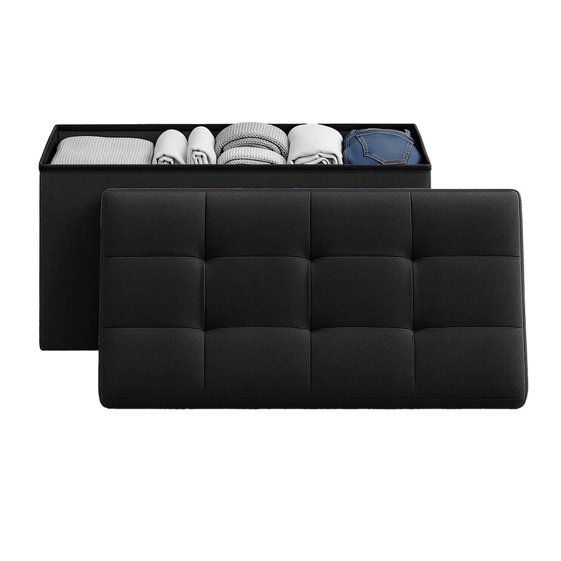 Songmics storage ottoman with lid open showing interior storage space