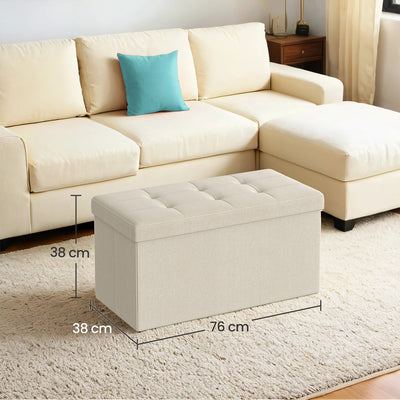 Beige Fabric Storage Ottoman Bench with Lift Top for Bedroom or Hallway 76 cm by Songmics