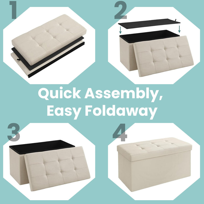 Beige Fabric Storage Ottoman Bench with Lift Top for Bedroom or Hallway 76 cm by Songmics