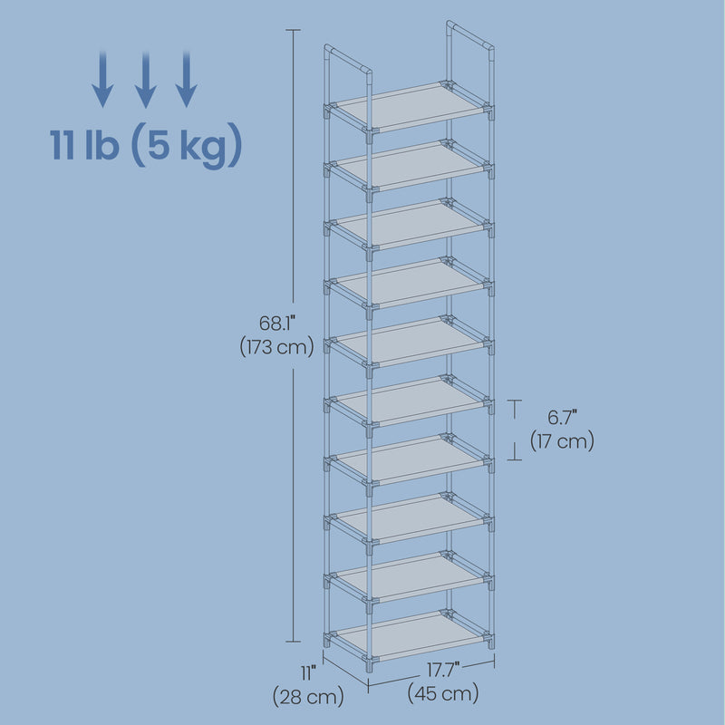 10 Tier Shoe Rack Tower with Shelves for Organising Footwear and Saving Space by Songmics