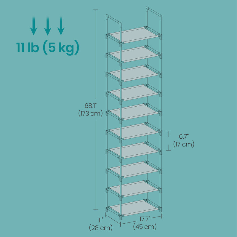 10 Tier Shoe Rack Storage Organiser for Entryway or Closet Holds Up to 50 Pairs by Songmics