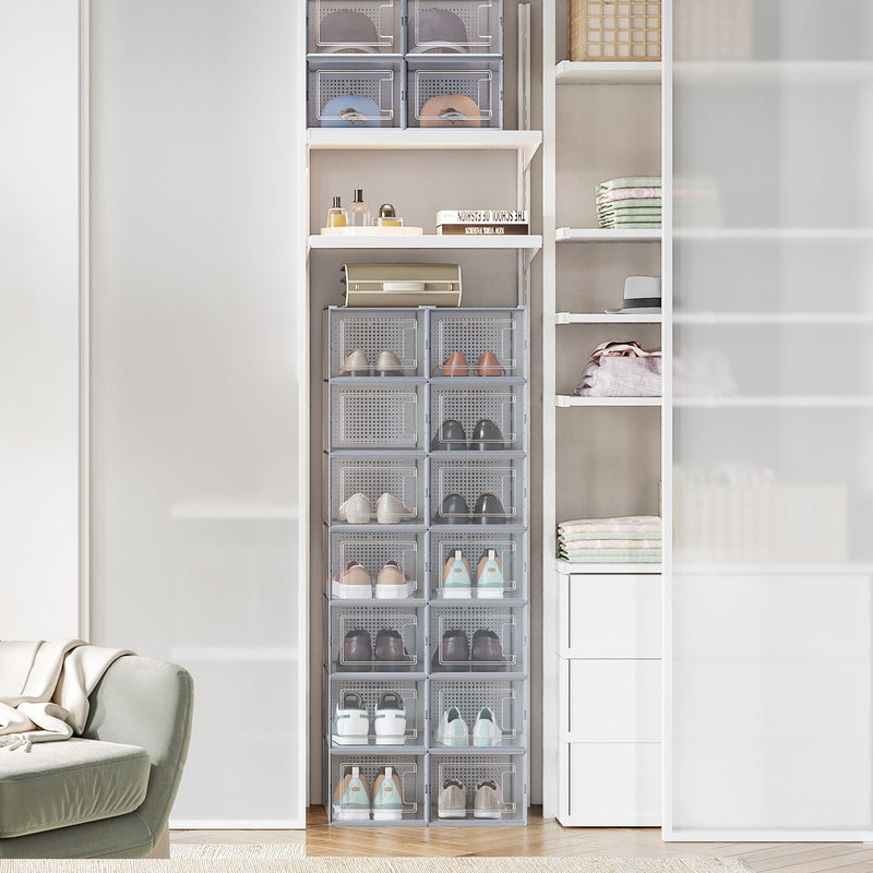 Stackable Shoe Storage Boxes Pack of 12 Clear Plastic Organisers for Trainers by Songmics