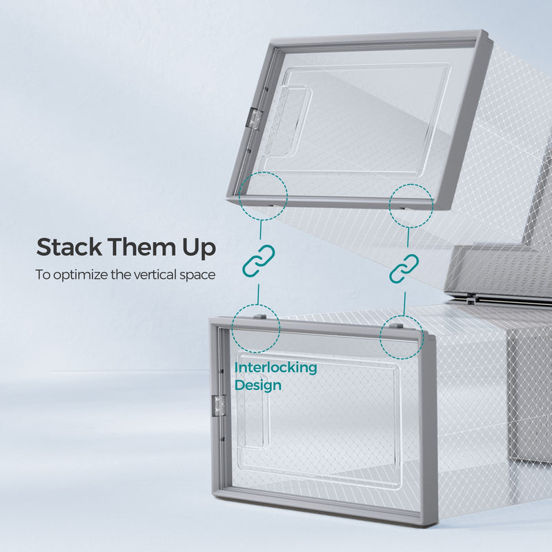Stackable Shoe Storage Boxes Pack of 12 Clear Plastic Organisers for Trainers by Songmics