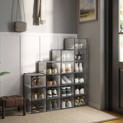 Stackable Shoe Storage Boxes Pack of 18 Clear Organisers with Front Door by Songmics