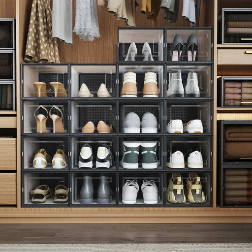 Stackable Shoe Storage Boxes Pack of 18 Clear Organisers with Front Door by Songmics