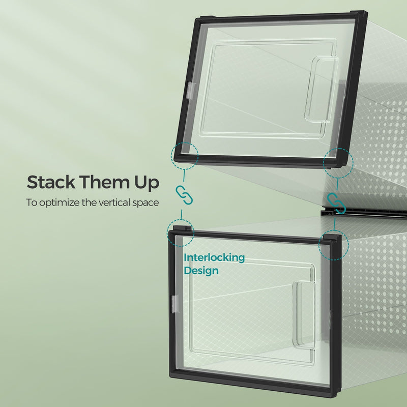 Stackable Shoe Storage Boxes Pack of 18 Clear Organisers with Front Door by Songmics