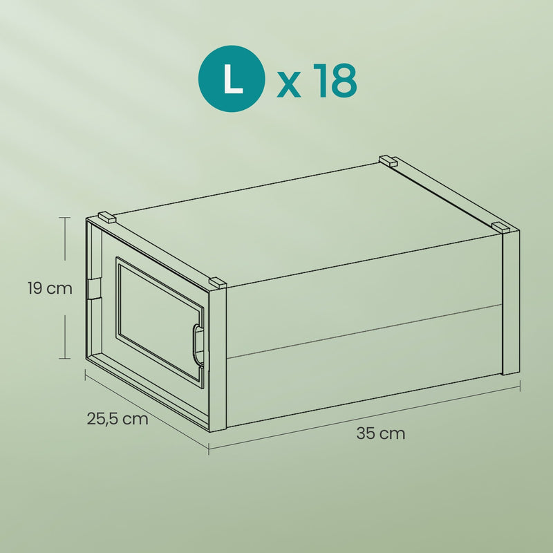 Stackable Shoe Storage Boxes Pack of 18 Clear Organisers with Front Door by Songmics