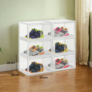 Set of 6 Stackable Plastic Shoe Boxes with Front Door Fits Up to UK Size 11 by Songmics