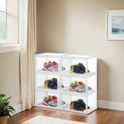 Set of 6 Stackable Plastic Shoe Boxes with Front Door Fits Up to UK Size 11 by Songmics