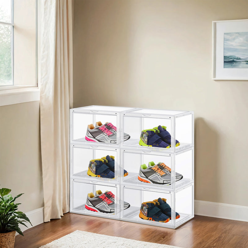 Set of 6 Stackable Plastic Shoe Boxes with Front Door Fits Up to UK Size 11 by Songmics