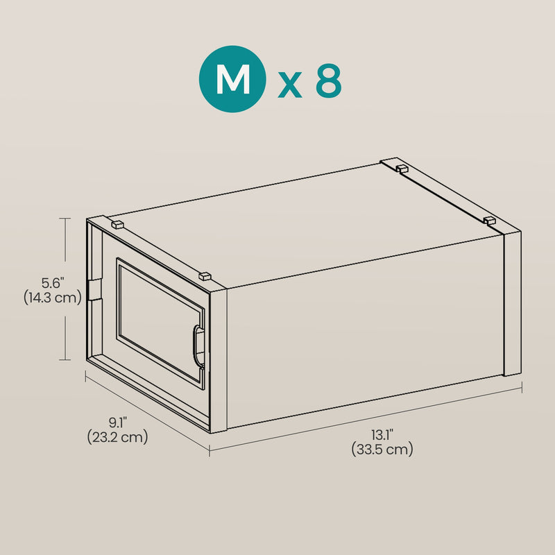 Stackable Clear Shoe Storage Boxes Pack of 8 Space Saving Organisers by Songmics