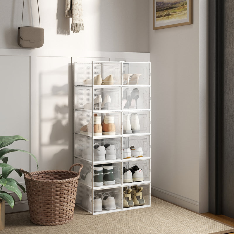 Stackable Clear Shoe Storage Boxes Pack of 12 Space Saving Plastic Organisers by Songmics